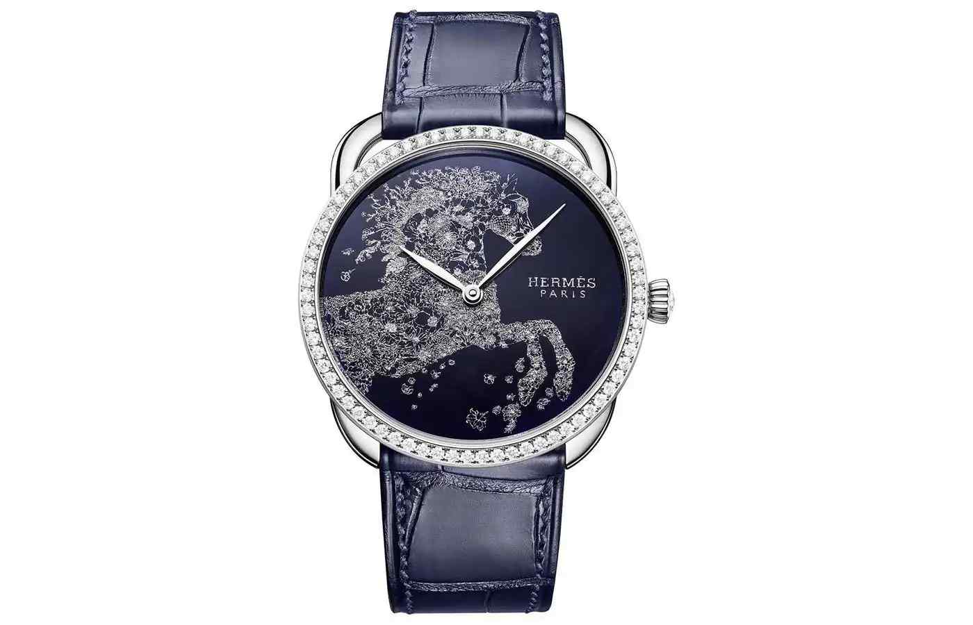 爱马仕Arceau新作：白金镶钻表壳配刺绣骏马，Robe Légère珐琅工艺限量款 | 奈斯探表